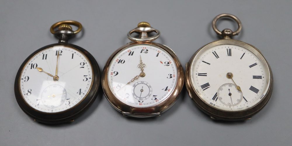 Three assorted pocket watches including silver and 800 standard.